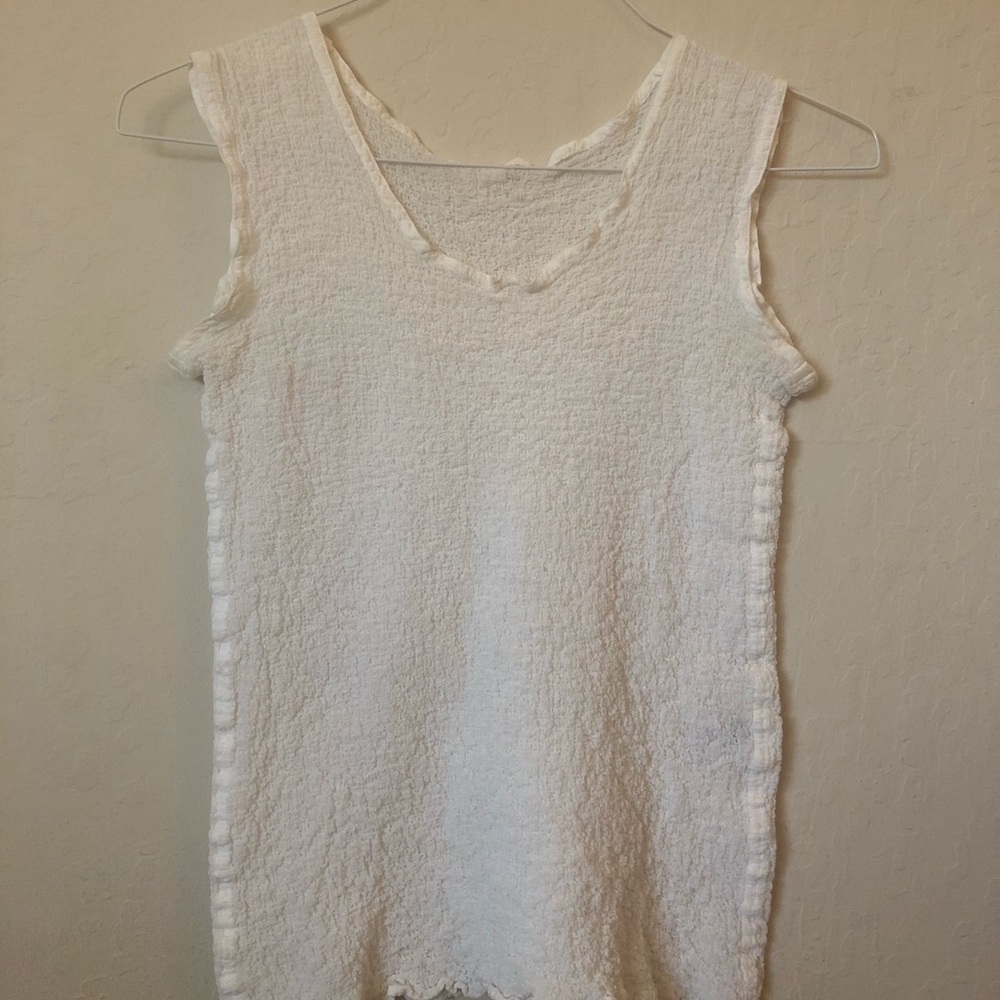 Issey Miyake translucent white scrunchy top